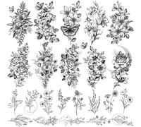 CHARLENT 23 PCS Tatuaggi Temporanei con Fiori Neri per Donne e Ragazze - Tatuaggi Finti con Piccoli Rami, Realistici, Sexy, Rosa, Orchidea, per Donne, Body Art, Braccia, Collo, Mani
