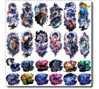 CHARLENT Galaxy Animals Tatuaggi Temporanei per Bambini Adulti - 12 Foglie di Grandi Tatuaggi Animali e 13 Foglie di Piccoli Tatuaggi Selvatici Adesivi