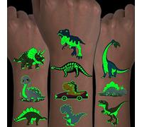 CHARLENT Tatuaggi di Dinosauri Luminosi per Bambini - 14 Fogli Tatuaggi Temporanei di Dinosauri Che Si Illuminano Al Buio per Ragazzi e Ragazze Bomboniere per Feste di Compleanno