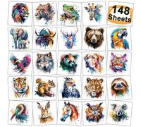 CHARLENT Tatuaggi Temporanei con Animali da Safari Ad Acquerello per Bambini, Articoli per Feste - 74 Fogli Singoli di Tatuaggi di Animali per Ragazzi e Ragazze, Bomboniere per Feste di Compleanno