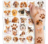 CHARLENT Tatuaggi temporanei glitterati per bambini, 74 foglie singole, impermeabili e facili da staccare, ideali per feste di compleanno per bambini, amanti dei cani