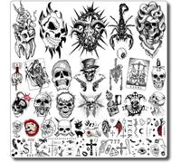 CHARLENT Temporäre Tattoos für Erwachsene - 9 Blätter Totenkopf Fake Tattoos für Männer und Frauen, Schwarze Totenkopf Tattoo Aufkleber