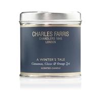 Charles Farris A Winter's Tale - Candela profumata in latta natalizia, scorza d'arancia, cannella e chiodi di garofano, versata a mano in Inghilterra, 40 ore in più