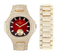 Charles Raymond Bling-ed Out 8475BC Cuban - Bracciale oblungo effetto ghiacciato, stile hip hop, ST10235 VO GLD ROSSO -MB, 9 inches watch 9 inches bracelet