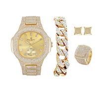 Charles Raymond Bling-ed Out It's Lit! GJM13 - Orologio e gioielli in stile hip hop con bracciale a catena cubana, orecchini e anello con aquilone, ST10235VO Oro lucido, 11, Casual