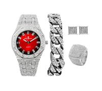 Charles Raymond Bling-ed Out It's Lit! GJM13 - Orologio e gioielli in stile hip hop con bracciale a catena cubana, orecchini e anello con aquilone, 11, Alluminio, Strass