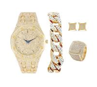 Charles Raymond Bling-ed Out It's Lit! GJM13 - Orologio e gioielli in stile hip hop con bracciale a catena cubana, orecchini e anello con aquilone, ST10528 Finitura dorata, 11, Casual