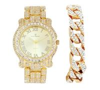 Charles Raymond Bling-ed Out Ultimate Hip Hop Royalty Orologio da uomo con facile lettura numeri romani o indicatori del tempo con diamanti ghiacciati - quadranti dai colori vivaci - L0504, L0504 Oro