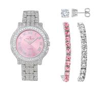 CHARLES RAYMOND Orologio da donna completamente ghiacciato con cinturino tennis rosa Blinged Out - ST10327LA, L0504LA-Slv- TB-P+S, Moda, Hip Hop. Blinged fuori, ghiacciato fuori