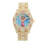 Charles Raymond Orologio da donna con quadrante colorato Big Rocks con numeri romani completamente ghiacciato - ST10327LA, ST10327LA BJ Jesus Gold, Hip Hop, Blinged Out, Iced Out, Orologio di lusso