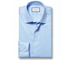 Charles Tyrwhitt Camicie a Quadri da Uomo, Non Si stirano, con 100% Twill di Cotone, Camicia Formale per Lavoro, Affari e Matrimoni, Cielo Blu Puppytooth, 16 Neck / 34 Sleeve