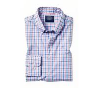 Charles Tyrwhitt Coral And Blue Gingham Extra Slim Fit Soft Washed Stretch Po Taglia: XS | Camicie Business Outlet | Uomo | Blu
