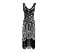 Charleston, abito da donna con paillettes, anni '20, con frange, stile vintage, elegante, per feste di carnevale, costume da donna, senza maniche, scollo rotondo, abito da sera per ballo di fine anno