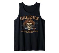 Charleston South Carolina Pirate Skull Since 1670 Arancione Canotta