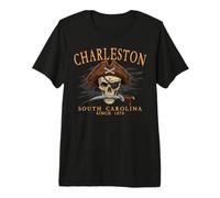 Charleston South Carolina Pirate Skull Since 1670 Arancione Maglietta Premium