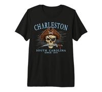 Charleston South Carolina Pirate Skull Since 1670 Ciano Maglietta Premium