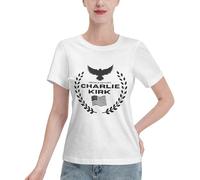 Charlie Kirk per Sempre nei Nostri Cuori T-Shirt per Donna Girocollo Manica Corta in Cotone T-Shirt Bianca M