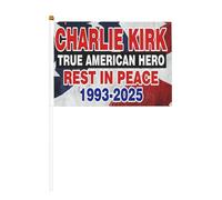 Charlie Kirk, vero eroe americano, riposa in pace. Bandiera commemorativa degli Stati Uniti, dieci pezzi, bandiere da giardino, striscioni, cartelli.