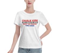 Charlie Kirk, Vero Eroe Americano, riposa in Pace, Maglietta da Donna, Girocollo, Manica Corta, in Cotone, Bianca, Taglia S