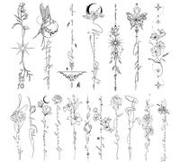 CHARLNET Temporanei per Donne e Ragazze - 45 Pezzi Linea Fiore Parole Schizzo Realistico Lunga Durata Tatuaggi Finti Impermeabili Minimal Line Art Tatuaggi per Braccio Schiena Gamba Corpo