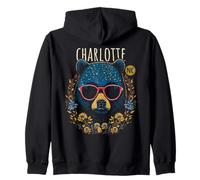 Charlotte NC - Orsetto Divertente con Occhiali e Fiori Felpa con Cappuccio