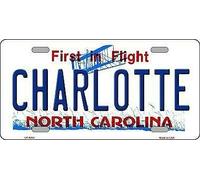 Charlotte North Carolina Targa in Metallo, 15,2 x 30,5 cm