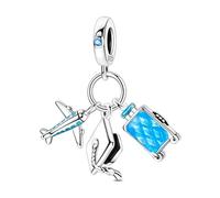 Charm a forma di aereo blu in argento 925, compatibile con braccialetti Pandora, Trollbeads, Chamilia, Biagi e molti altri braccialetti con ciondoli del Regno Unito.