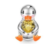 Charm a forma di anatra con cuore, in argento 925, compatibile con braccialetti Pandora, Trollbeads, Chamilia, Biagi e molti altri braccialetti con charm del Regno Unito.