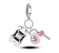 Charm a forma di auto rosa in argento 925, compatibile con ciondoli Pandora, Trollbeads, Chamilia, Biagi e molti altri braccialetti con ciondoli del Regno Unito, piccolo, in metallo, senza pietre