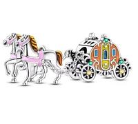 Charm a forma di carrozza e cavallo colorato, in argento 925, compatibile con braccialetti Pandora, Trollbeads, Chamilia, Biagi e molti altri braccialetti con charm del Regno Unito.