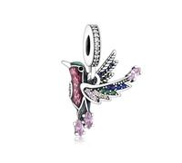 Charm a forma di colibrì per braccialetto, in argento Sterling 925, compatibile con Pandora