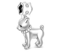 Charm a forma di cucciolo di chihuahua con collare, in argento 925, compatibile con braccialetti Pandora, Trollbeads, Chamilia, Biagi e molti altri braccialetti con charm del Regno Unito.