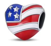 Charm a forma di cuore con bandiera americana in argento 925, compatibile con ciondoli Pandora, Trollbeads, Chamilia, Biagi e molti altri braccialetti con ciondoli del Regno Unito.