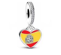 Charm a forma di cuore con bandiera della Spagna in argento 925, compatibile con braccialetti Pandora, Trollbeads, Chamilia, Biagi e molti altri braccialetti con ciondoli del Regno Unito.