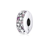 Charm a forma di cuore, in argento, con clip d'amore, con chiusura a forma di cuore, compatibile con braccialetti Pandora, Tutti