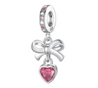 Charm a forma di cuore in argento Sterling 925 con fiocco e fiocco a forma di cuore, per braccialetti Pandora e collane con zirconia cubica, in confezione regalo