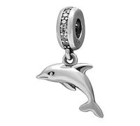 Charm a forma di delfino, in argento Sterling 925, ciondolo a tema oceano con cristalli, per braccialetti Pandora A