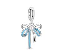 Charm a forma di fiocco blu, in argento 925, compatibile con braccialetti Pandora, Trollbeads, Chamilia, Biagi e molti altri braccialetti con charm del Regno Unito.
