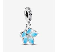 Charm a forma di fiore blu, in argento 925, compatibile con ciondoli Pandora, Trollbeads, Chamilia, Biagi e molti altri braccialetti con ciondoli del Regno Unito, piccolo, in metallo, senza pietre