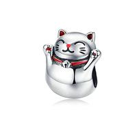 Charm a forma di gatto portafortuna in argento Sterling 925, con impronta di zampa, per braccialetti Pandora (A)