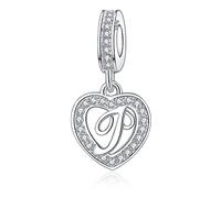Charm a forma di lettera in argento Sterling 925 con lettera dell'alfabeto A ~ Z, compatibile con braccialetti Pandora europei per moglie, figlia, mamma, regalo di compleanno, Metallo, Zirconia cubica