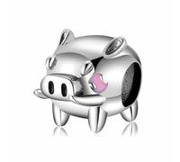Charm a forma di maiale in argento Sterling 925 con animale, portafortuna per compleanno, anniversario, per braccialetti Pandora