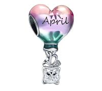 Charm a forma di mongolfiera con scritta "Happy Birthday", per braccialetti Pandora, in argento Sterling, con pietra portafortuna, Zirconia cubica