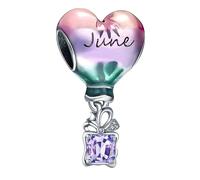 Charm a forma di mongolfiera con scritta "Happy Birthday", per braccialetti Pandora, in argento Sterling, con pietra portafortuna, Zirconia cubica