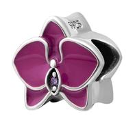 Charm a forma di orchidea in argento sterling 925 per bracciale Pandora, perfetto per Natale, compleanno, simbolo di amore per la famiglia Fuschia