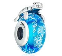 Charm a forma di tartaruga marina su perline in vetro di Murano blu, adatto per braccialetti Pandora, in argento Sterling 925, per collane e catenine europee, per viaggi estivi, tropicali, vita marina