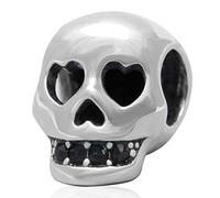 Charm a forma di teschio, in argento Sterling 925, con ciondolo a forma di pirata per braccialetti Pandora (nero)