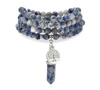 Charm Albero della Vita, 108 Perle Mala Naturale Collana spirituale con ciondolo esagonale al quarzo Reiki (Sodalite)