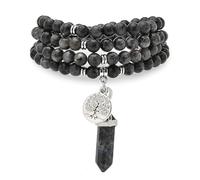 Charm Albero della Vita, 108 Perle Mala Naturale Collana spirituale con ciondolo esagonale al quarzo Reiki (Labradorite)