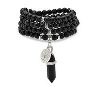Charm Albero della Vita, 108 Perle Mala Naturale Collana spirituale con ciondolo esagonale al quarzo Reiki (Agata nera (Black Agate))